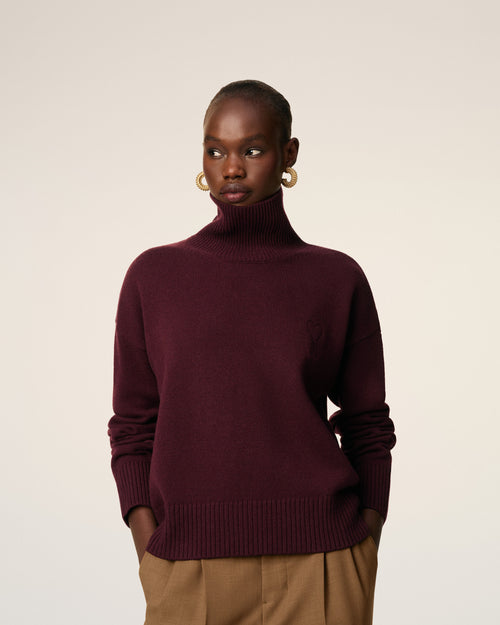 Jersey de cuello embudo Ami de Cœur de lana burdeos - 9 - Ami Paris