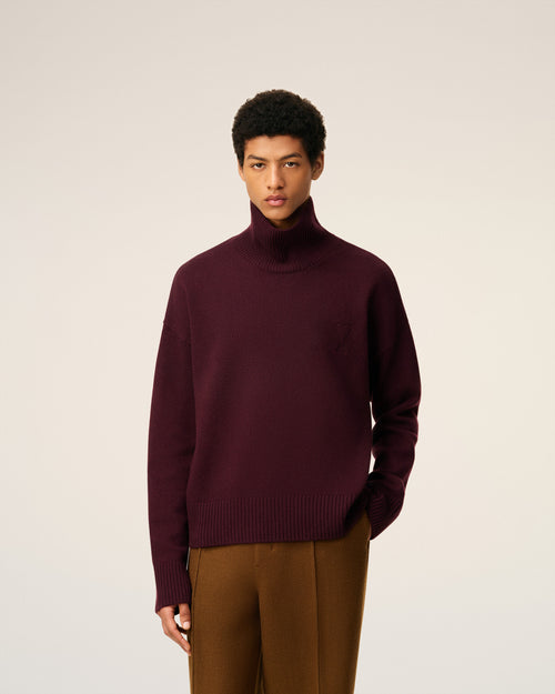 Jersey de cuello embudo Ami de Cœur de lana burdeos - 3 - Ami Paris