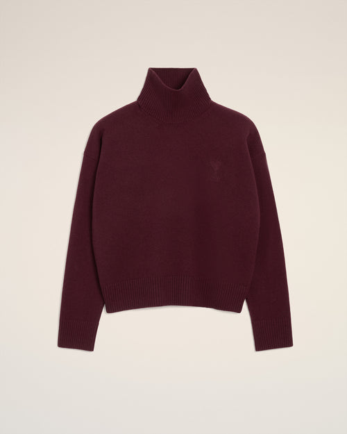 Burgundy Wool Ami De Coeur Funnel Neck Sweater - 1 - Ami Paris
