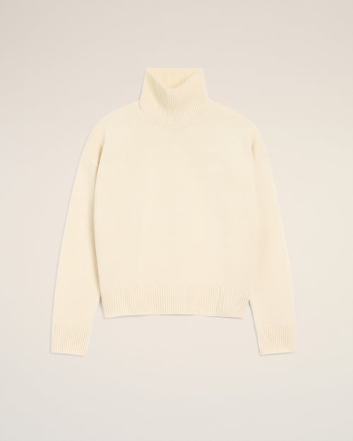White Wool Ami De Coeur Funnel Neck Sweater - 2 - Ami Paris