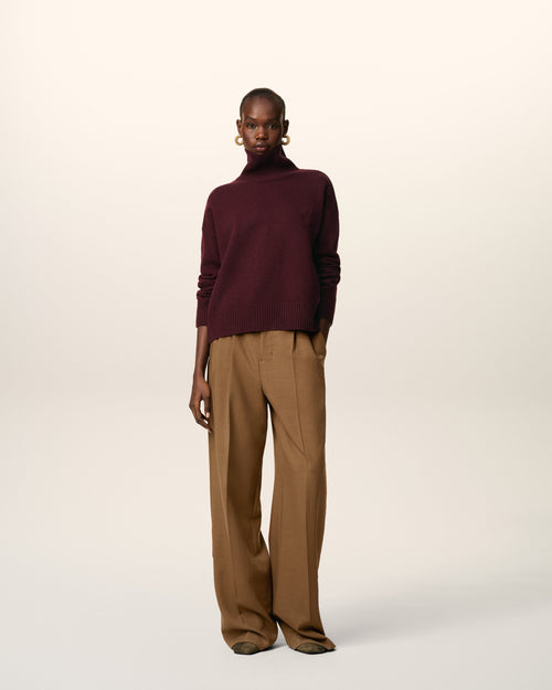                                     Burgundy Wool Ami De Coeur Funnel Neck Sweater - 3                                 - Ami Paris