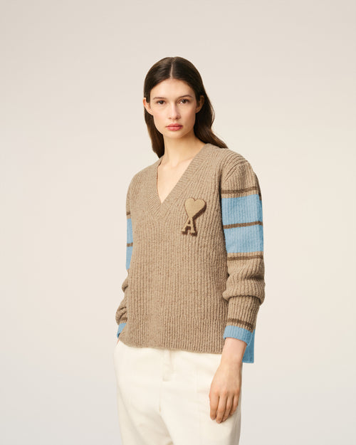Brown Wool College Sweater - 9 - Ami Paris