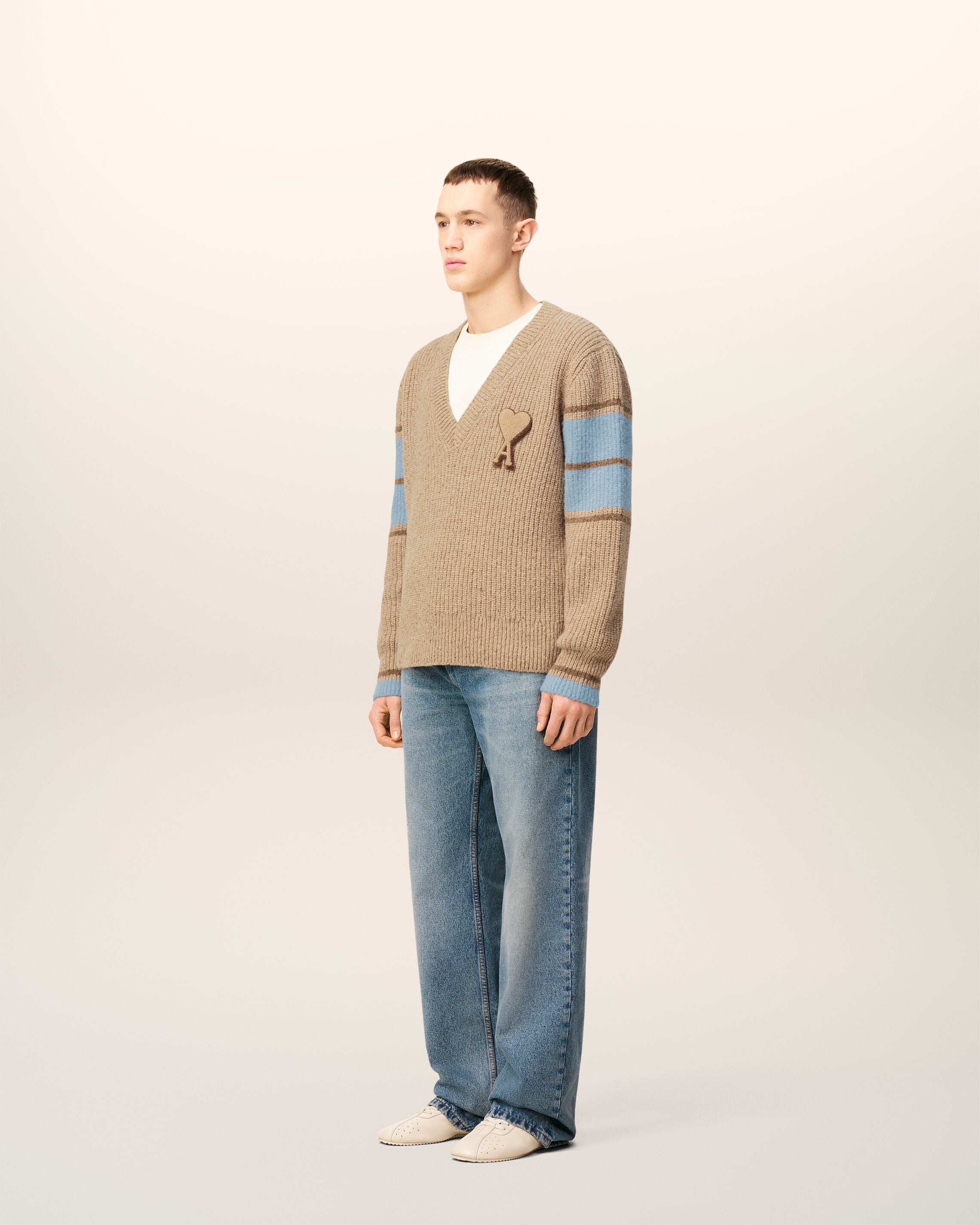 CAMEL Brown Wool College Sweater | AMI PARIS