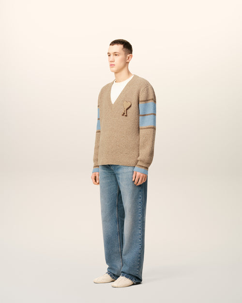 Brown Wool College Sweater - 6 - Ami Paris