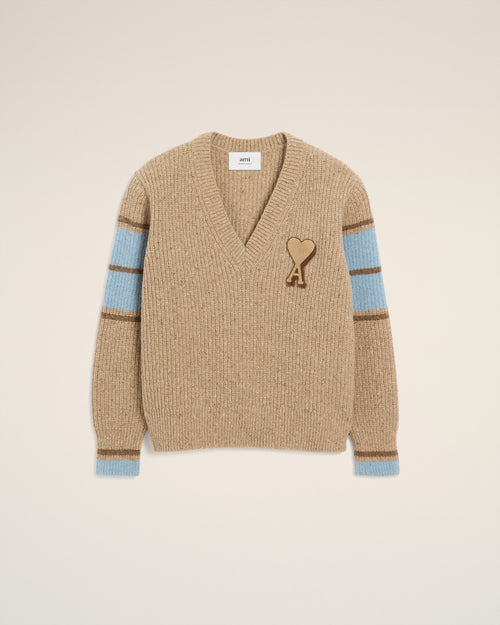 Brown Wool College Sweater - 4 - Ami Paris