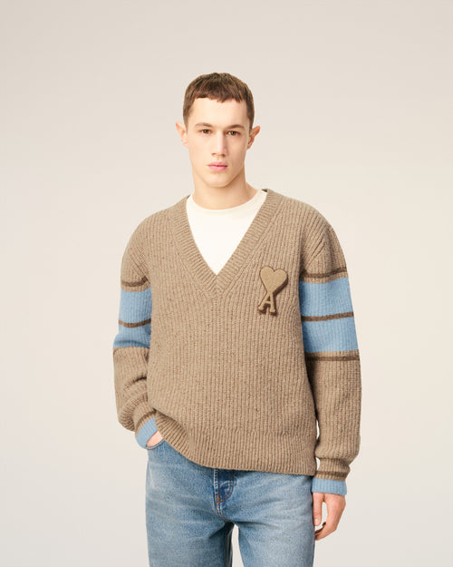 Brown Wool College Sweater - 3 - Ami Paris