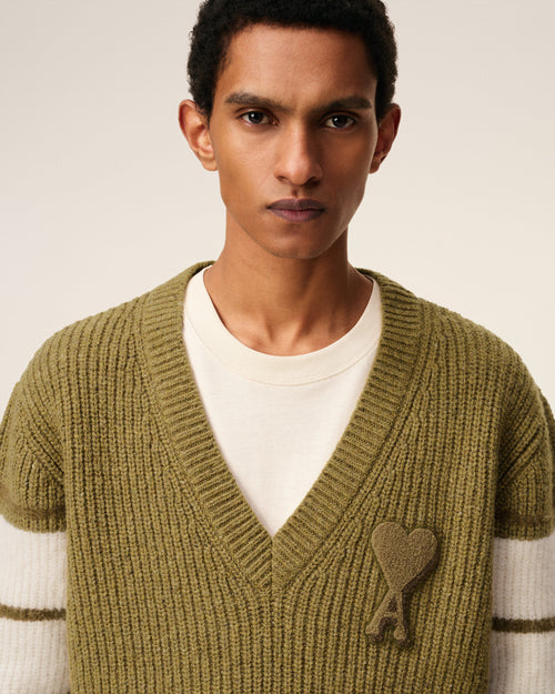 Green Wool College Sweater - 4 - Ami Paris