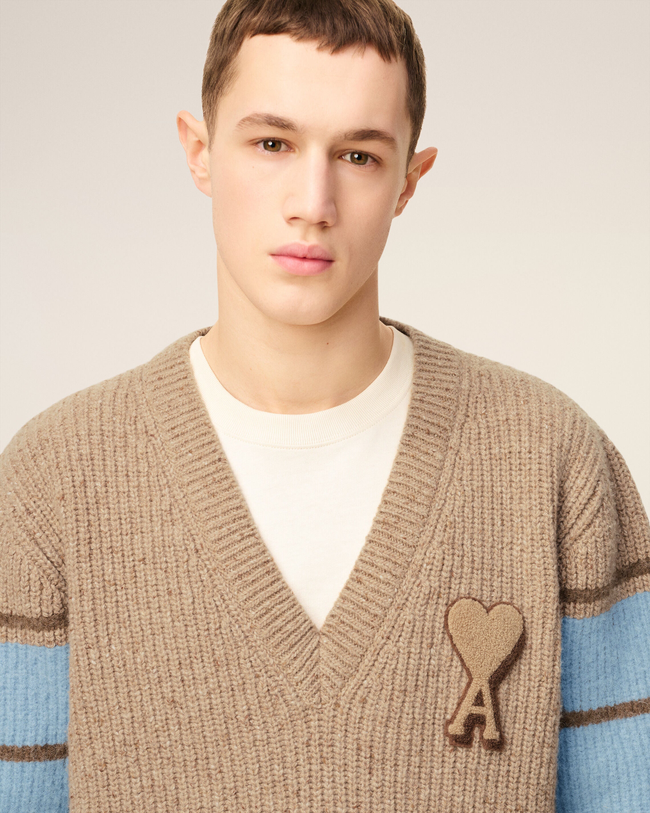 CAMEL Brown Wool College Sweater | AMI PARIS