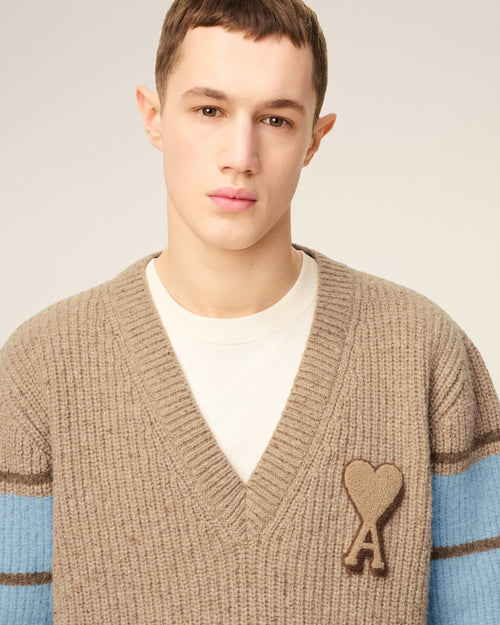 Brown Wool College Sweater - 4 - Ami Paris