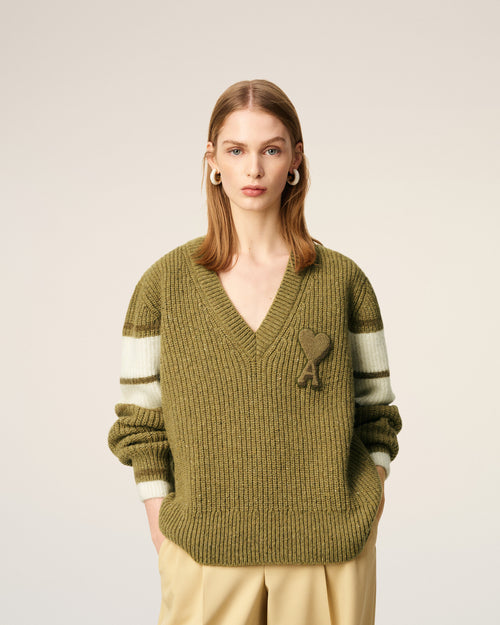 Green Wool College Sweater - 9 - Ami Paris