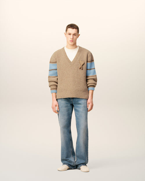 Brown Wool College Sweater - 1 - Ami Paris