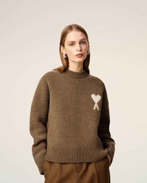 Brown Alpaca Ami De Coeur Crewneck Sweater - 9 - Ami Paris