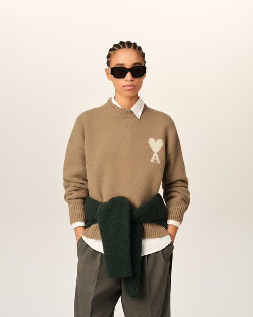 Beige crewneck alpaca sweater with Ami de Coeur - Woman - 8 - AMI Paris - Ami Paris