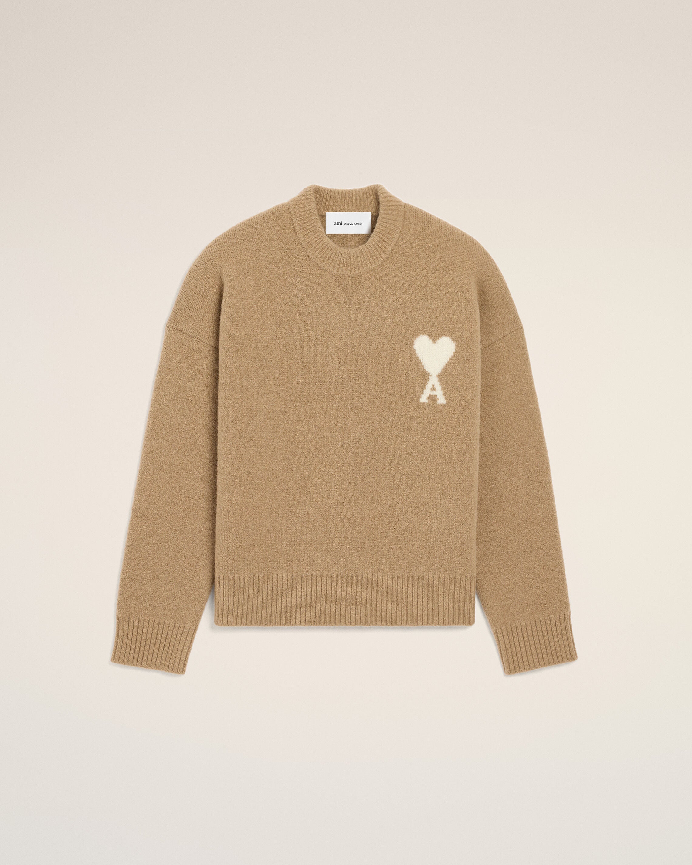 Beige crewneck alpaca sweater with Ami de Coeur - 7