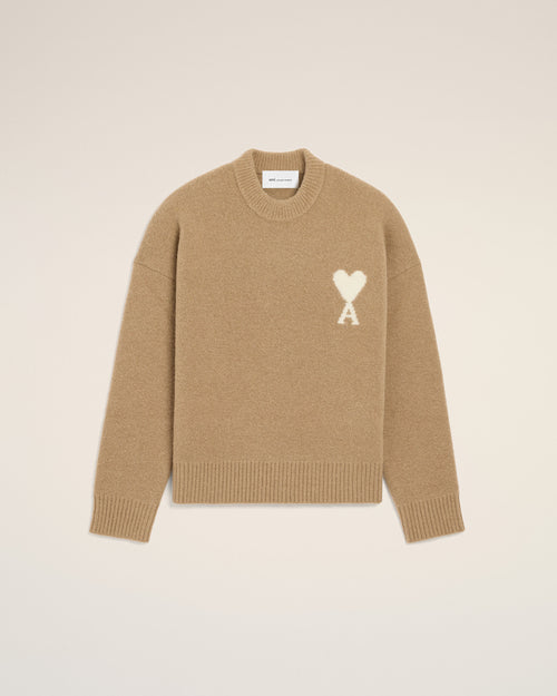 Beige crewneck alpaca sweater with Ami de Coeur - Woman - 7 - AMI Paris - Ami Paris