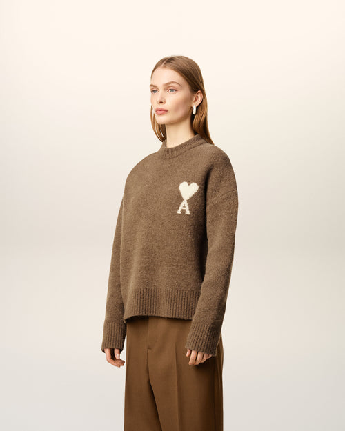 Brown Alpaca Ami De Coeur Crewneck Sweater - 12 - Ami Paris