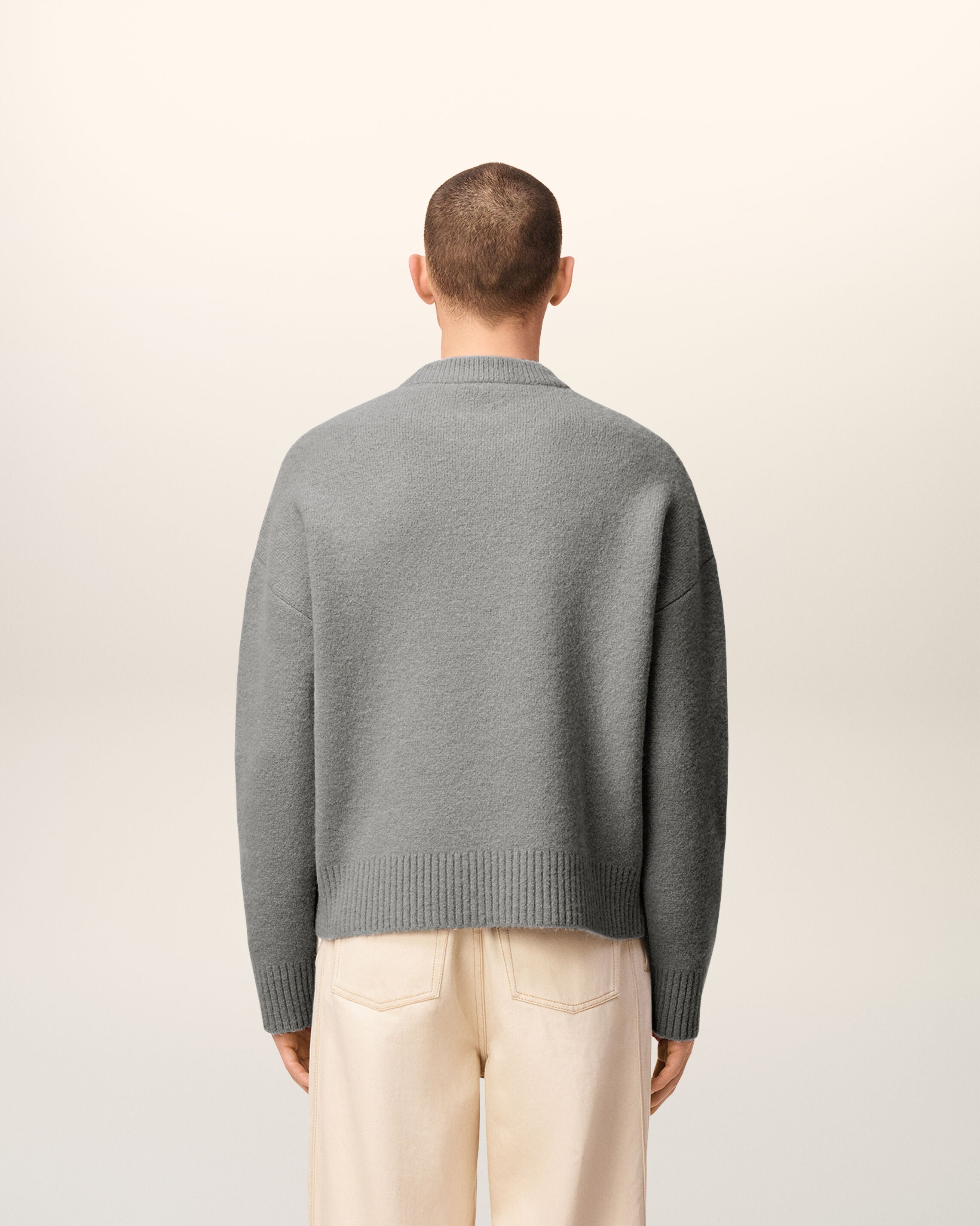 GREY/OFF WHITE Grey Alpaca Ami De Coeur Crewneck Sweater | AMI PARIS
