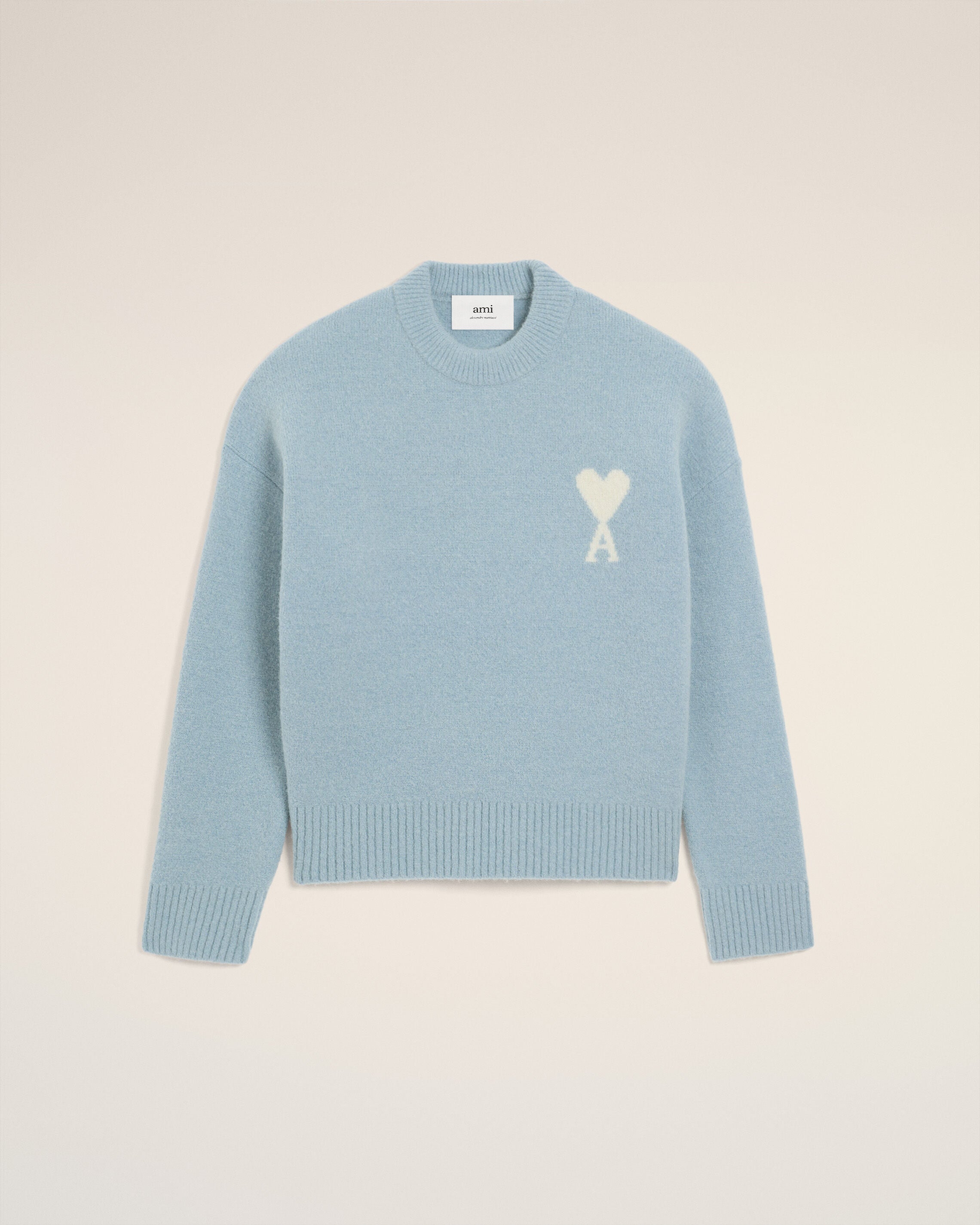 4509-SKY/OFF WHITE Blue Alpaca Ami De Coeur Crewneck Sweater | AMI
