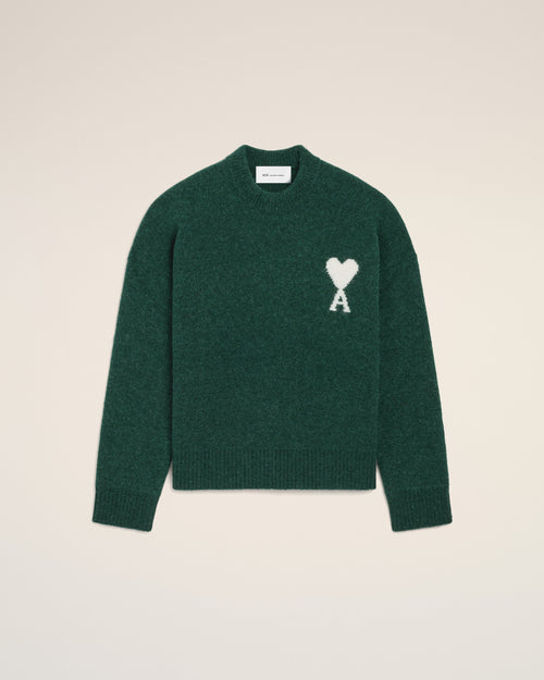                                     Green crewneck alpaca sweater with Ami de Coeur - 3                                 - Ami Paris