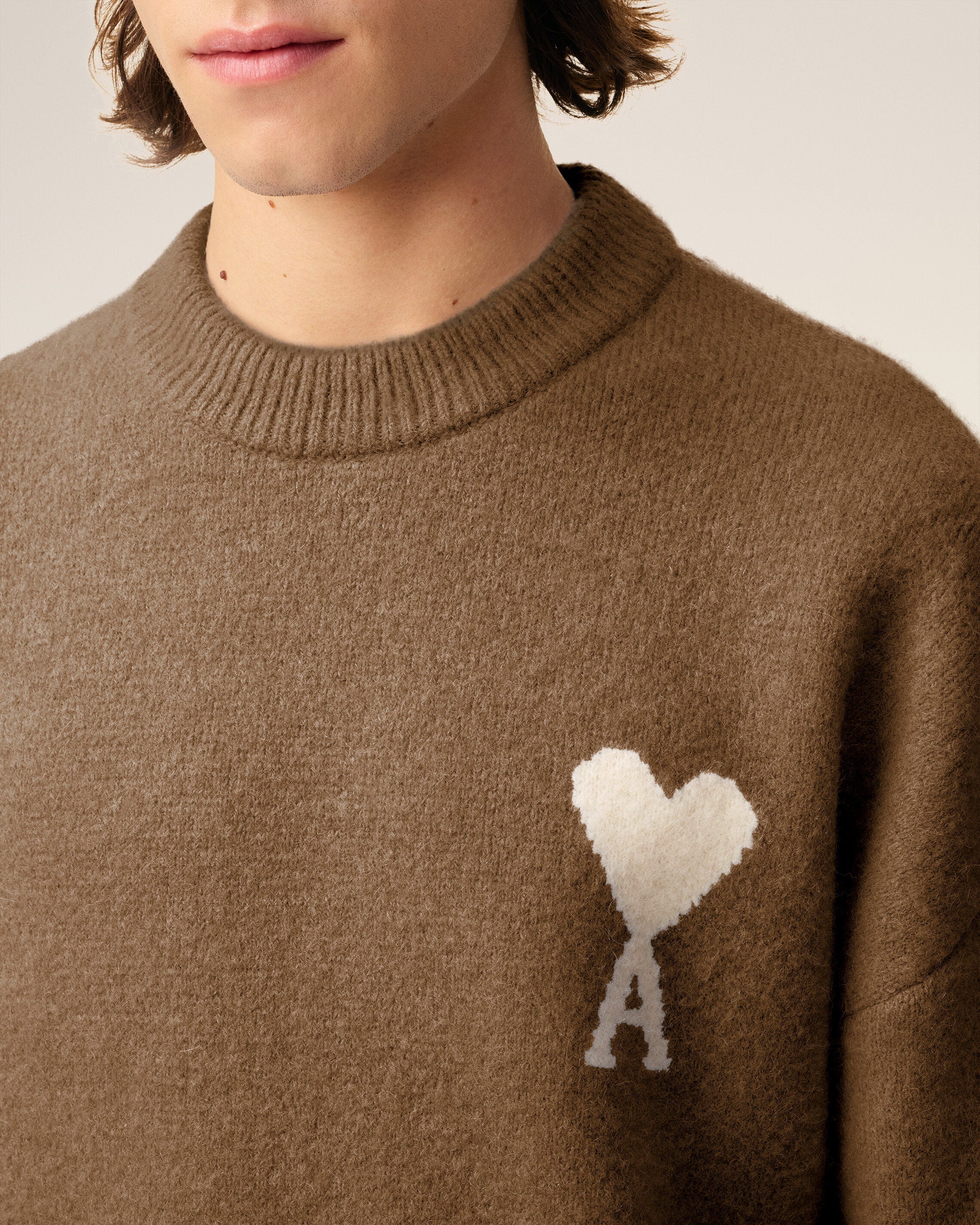 HAZELNUT/OFF WHITE Brown Alpaca Ami De Coeur Crewneck Sweater