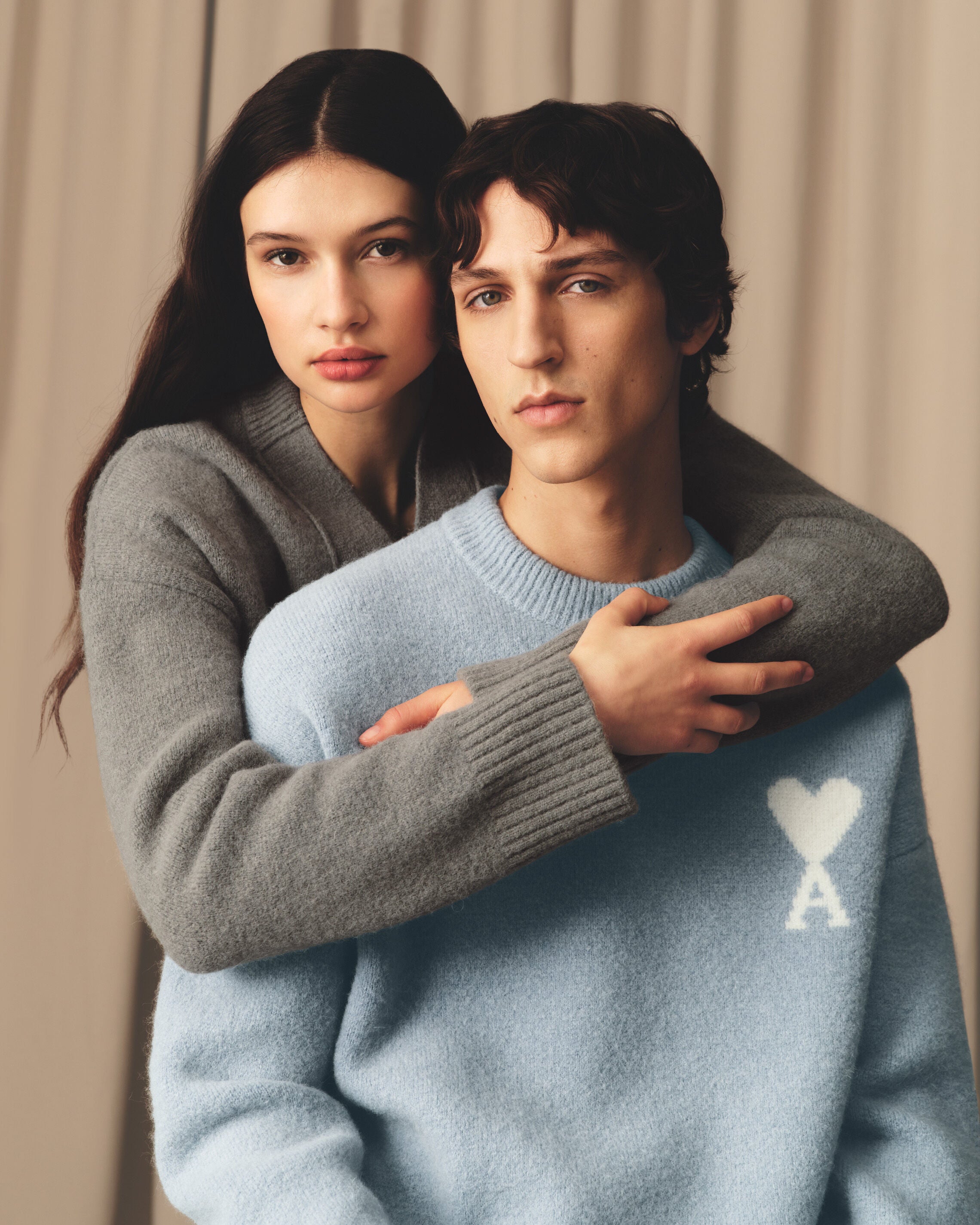 4509-SKY/OFF WHITE Blue Alpaca Ami De Coeur Crewneck Sweater | AMI