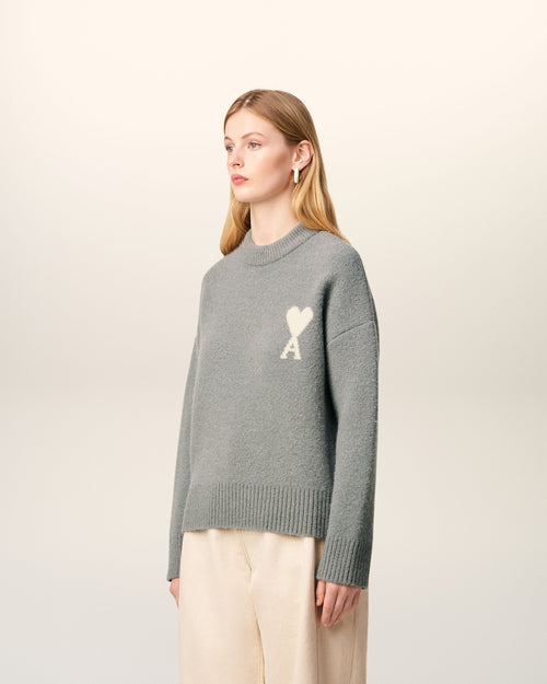 Grey Alpaca Ami De Coeur Crewneck Sweater - 12 - Ami Paris