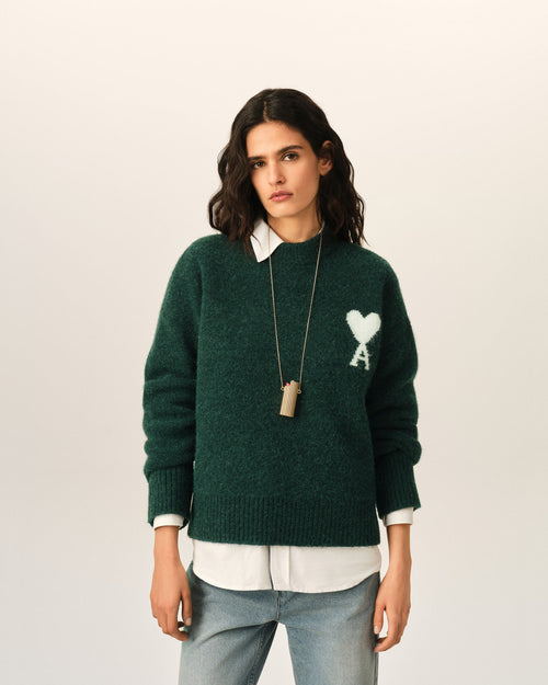                                 Green crewneck alpaca sweater with Ami de Coeur - 3                             - Ami Paris