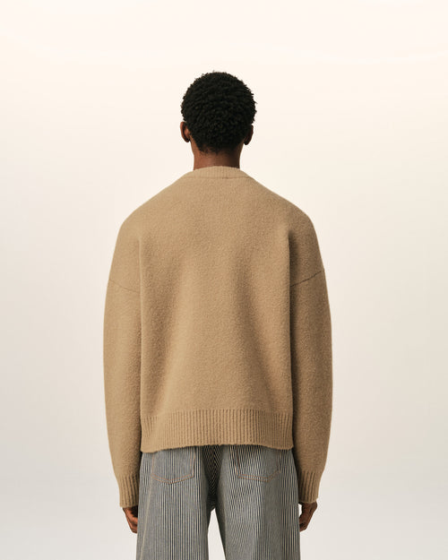 Beige crewneck alpaca sweater with Ami de Coeur - Man - 5 - AMI Paris - Ami Paris