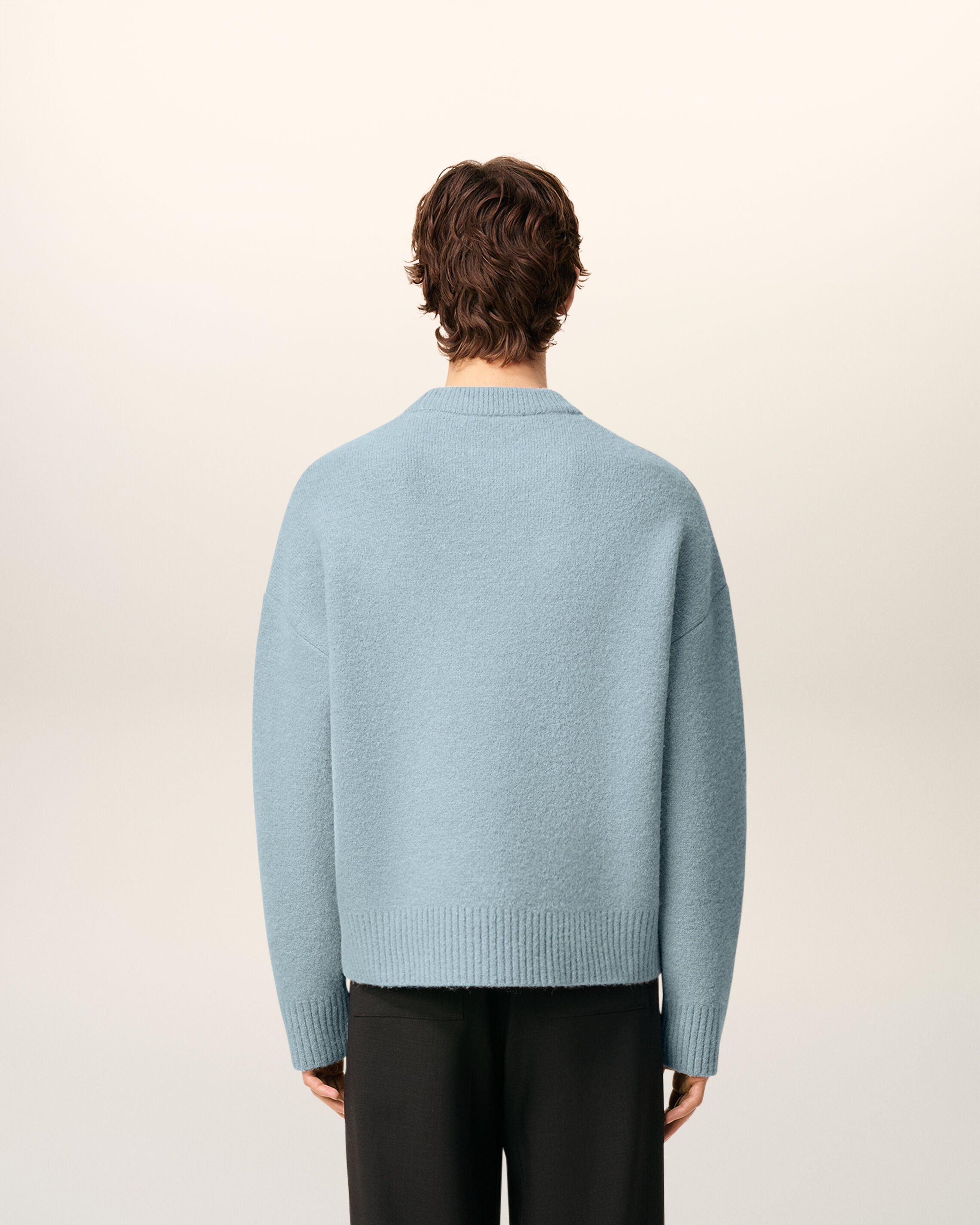 4509-SKY/OFF WHITE Blue Alpaca Ami De Coeur Crewneck Sweater | AMI