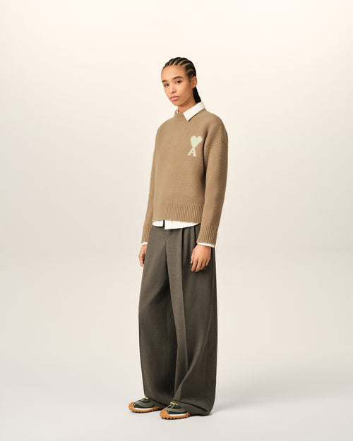 Beige crewneck alpaca sweater with Ami de Coeur - Woman - 12 - AMI Paris - Ami Paris
