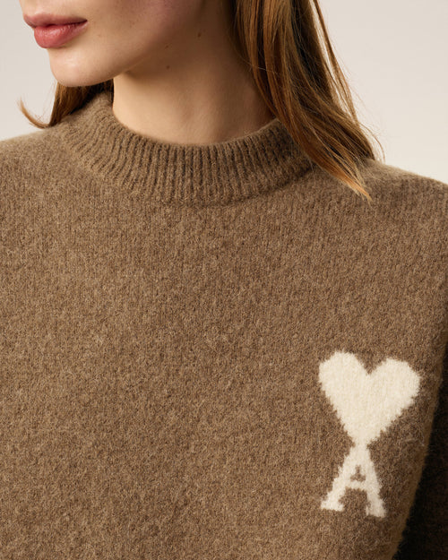 Brown Alpaca Ami De Coeur Crewneck Sweater - 10 - Ami Paris