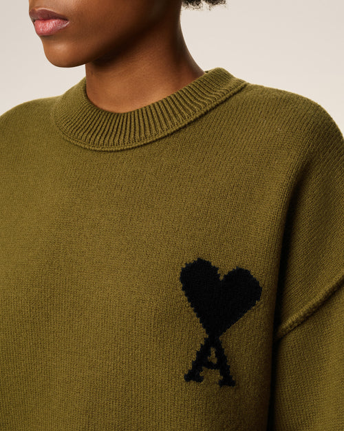 Green Wool Ami De Coeur Crewneck Sweater - 10 - Ami Paris