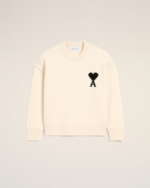White Wool Ami De Coeur Crewneck Sweater - OFF WHITE/BLACK - Ami Paris