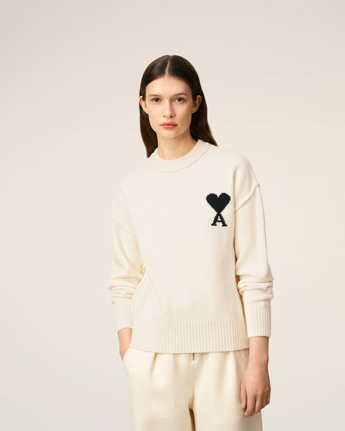 White Wool Ami De Coeur Crewneck Sweater - 10 - Ami Paris