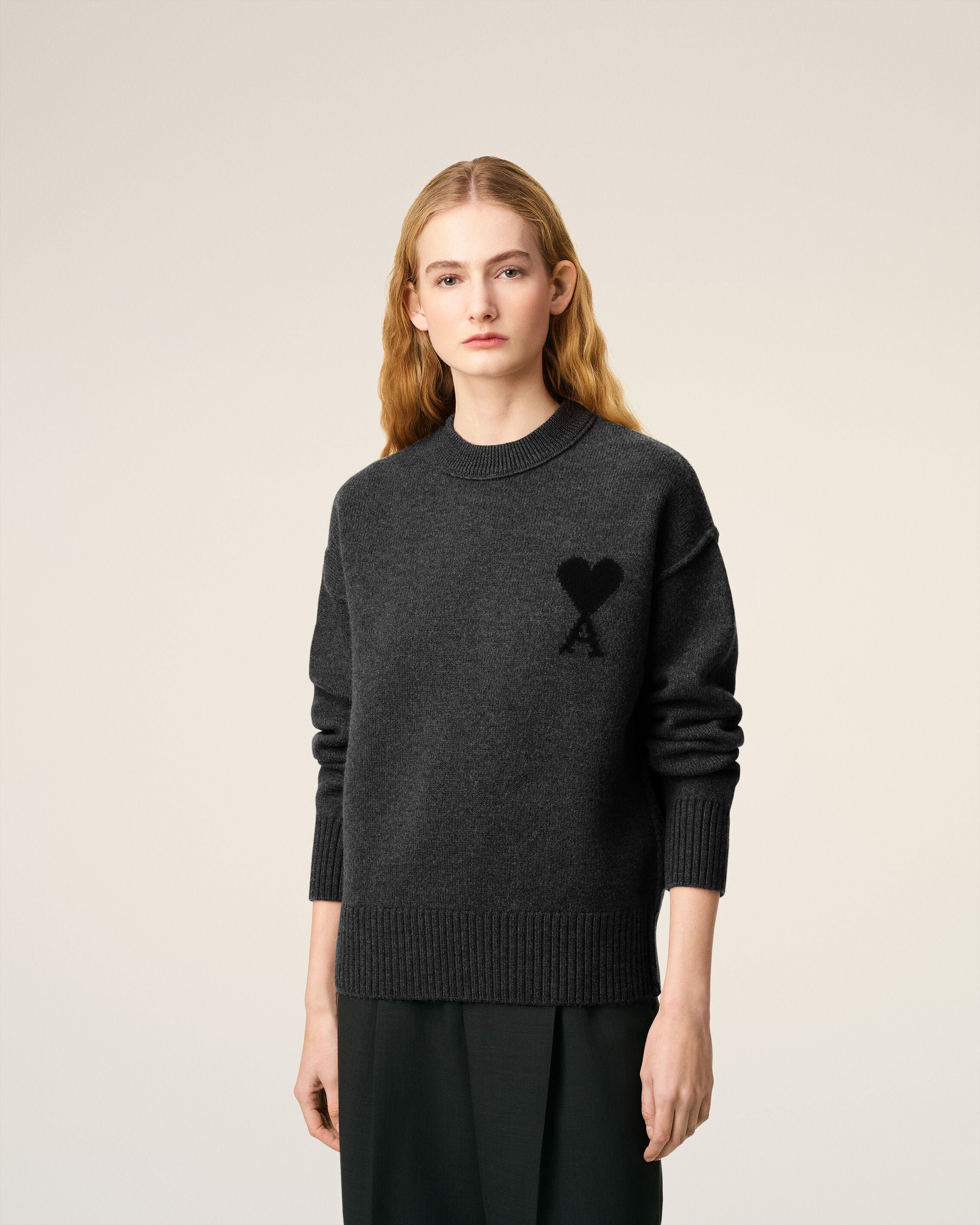 グレー ウール Ami De Coeur クルーネック セーター ヘザーグレー