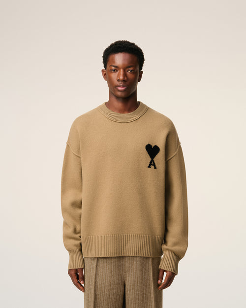 Brown Wool Ami De Coeur Crewneck Sweater - 3 - Ami Paris
