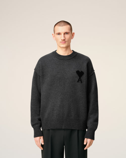 Grey Wool Ami De Coeur Crewneck Sweater - Man - 3 - AMI Paris - Ami Paris