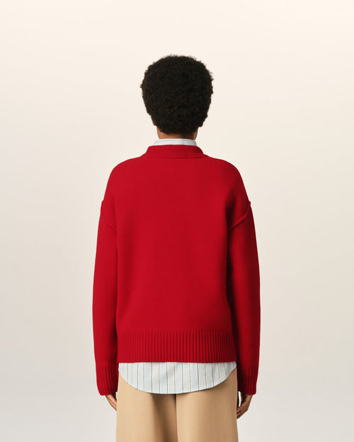 Red crewneck wool sweater with Ami de Coeur - Woman - 11 - AMI Paris - Ami Paris