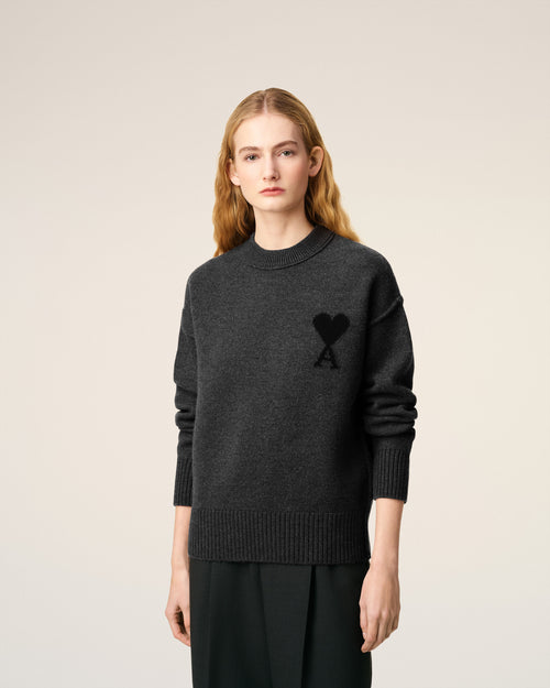 Pull Gris Col Rond Ami De Coeur En Laine - Femme - 8 - AMI Paris - Ami Paris