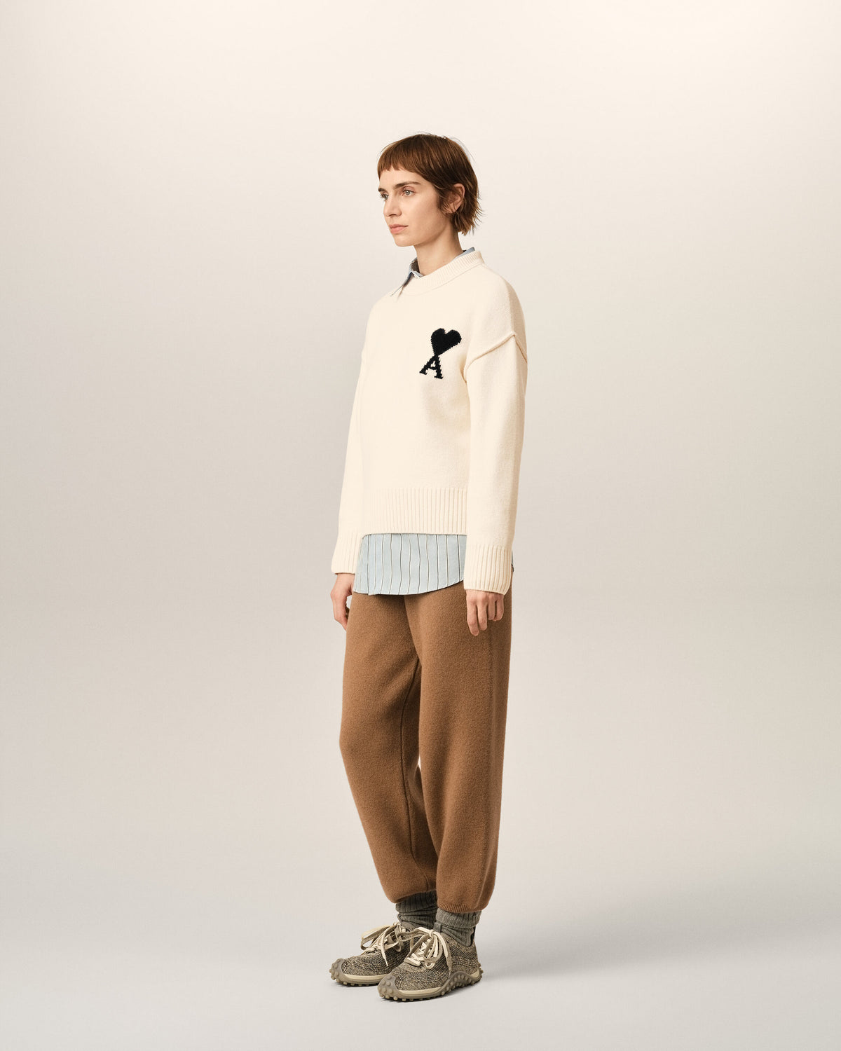 White Wool Ami De Coeur Crewneck Sweater - 12
