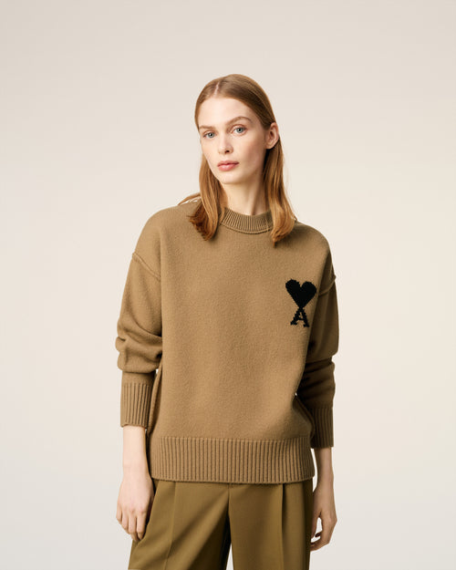 Brown Wool Ami De Coeur Crewneck Sweater - 9 - Ami Paris