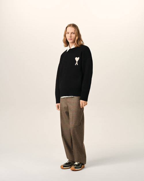 Black crewneck wool sweater with Ami de Coeur - Man - 6 - AMI Paris - Ami Paris