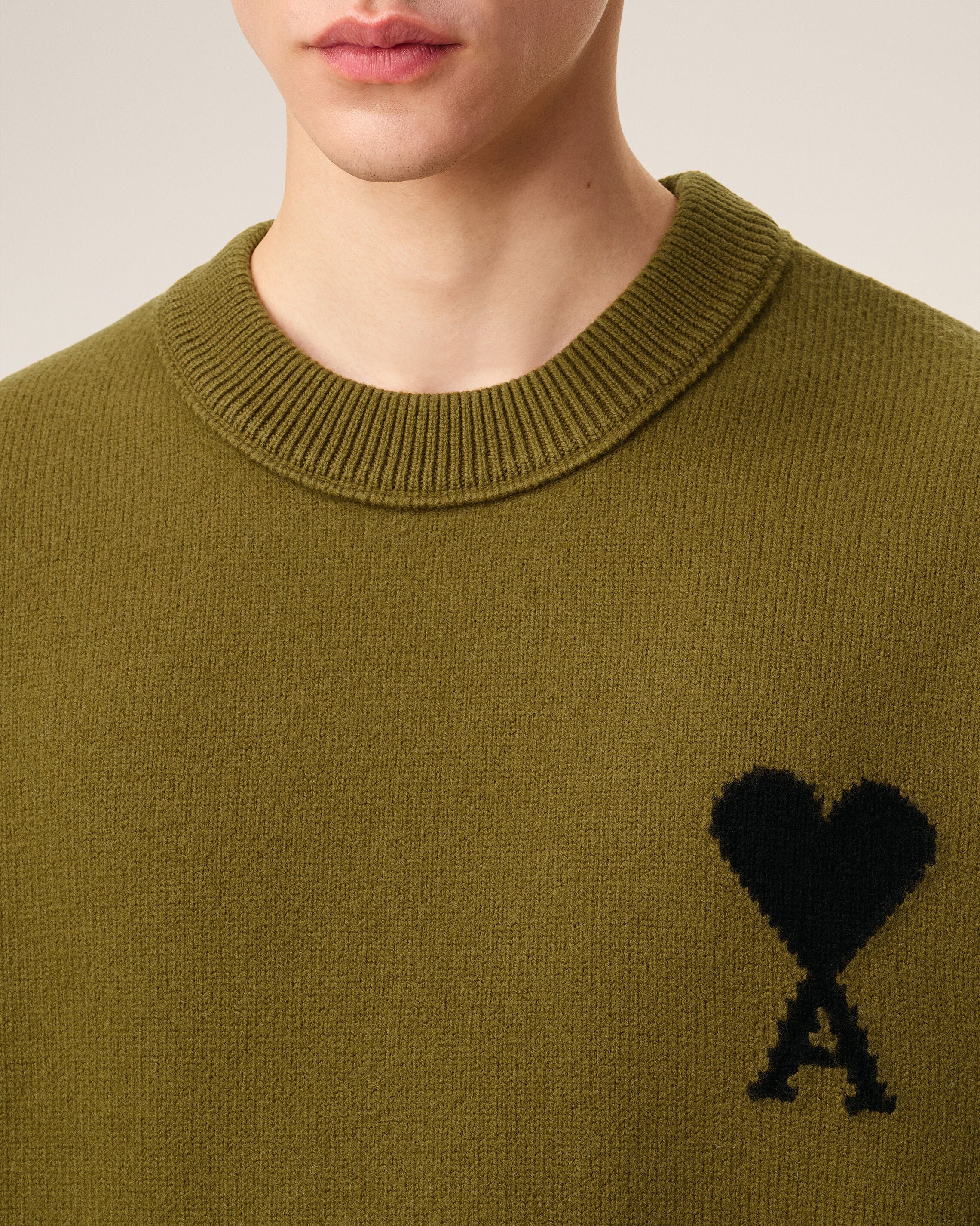 2988-BRONZE/BLACK Green Wool Ami De Coeur Crewneck Sweater | AMI PARIS