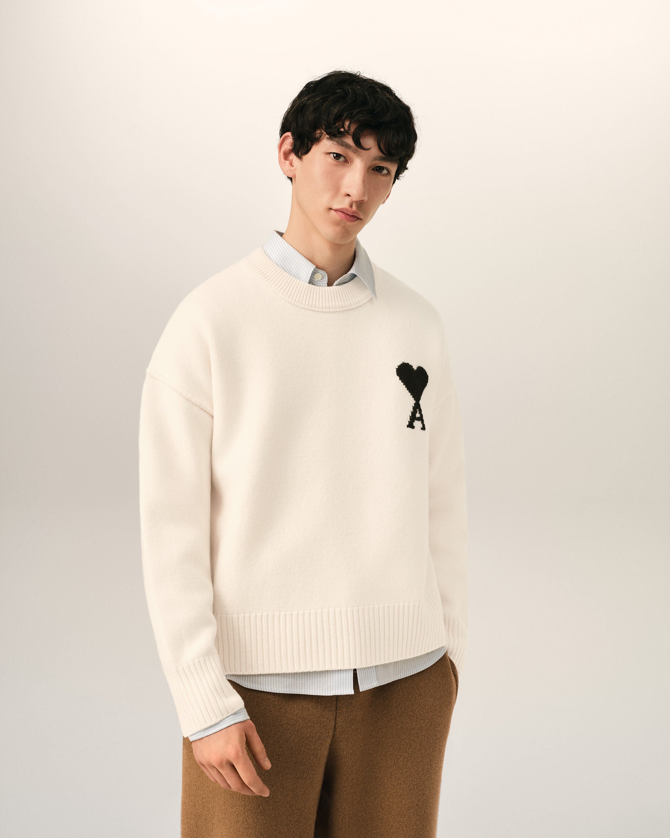 White Wool Ami De Coeur Crewneck Sweater - 2