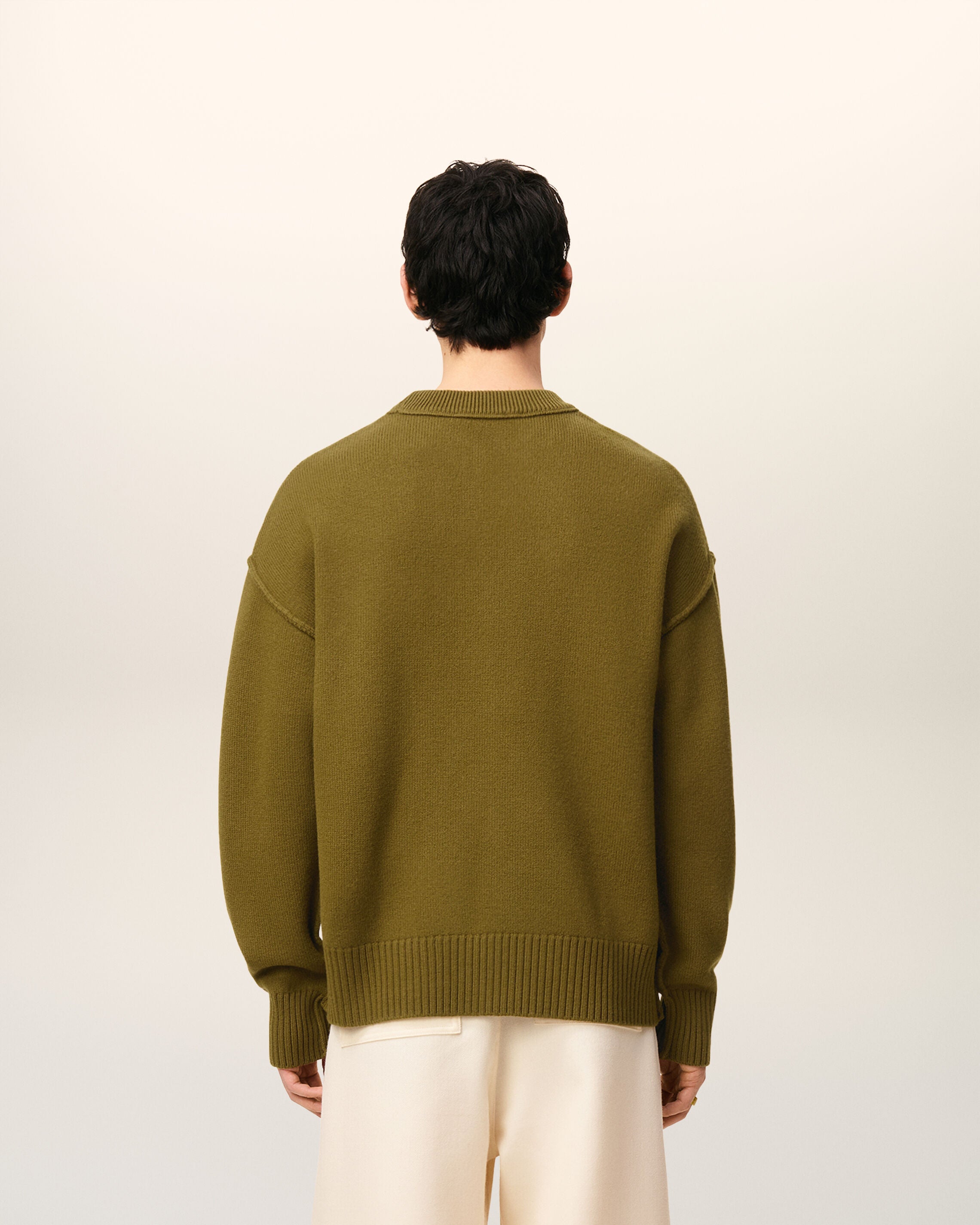 2988-BRONZE/BLACK Green Wool Ami De Coeur Crewneck Sweater | AMI PARIS