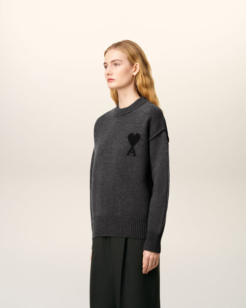 Grey Wool Ami De Coeur Crewneck Sweater - 12 - Ami Paris