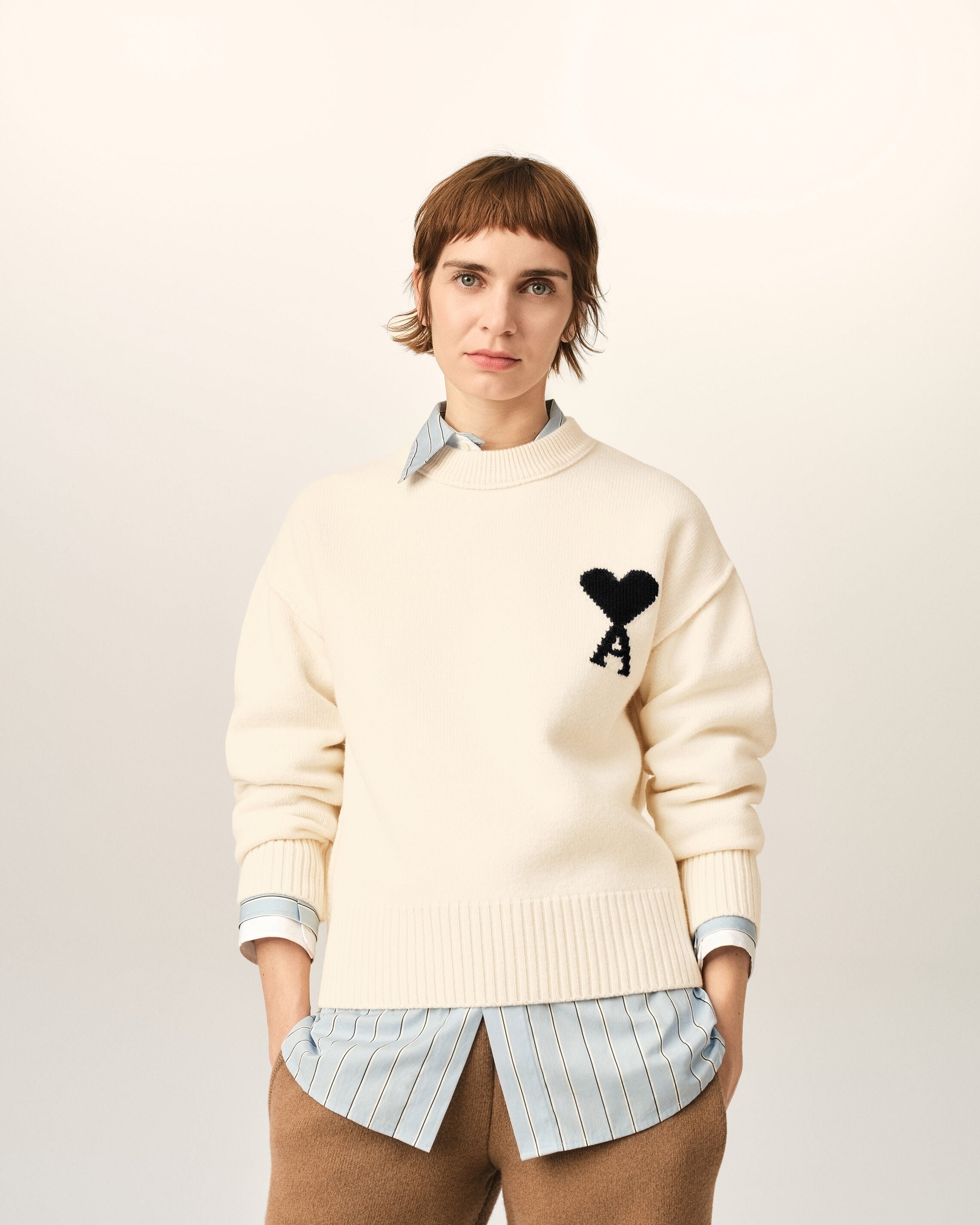 White Wool Ami De Coeur Crewneck Sweater - 8