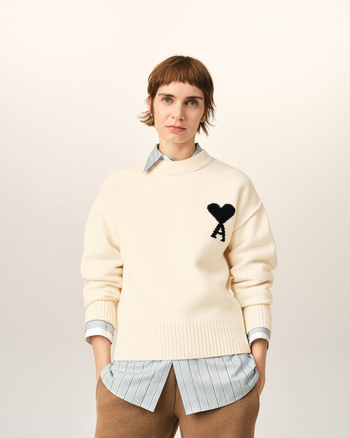 White Wool Ami De Coeur Crewneck Sweater - Woman - 8 - AMI Paris - Ami Paris