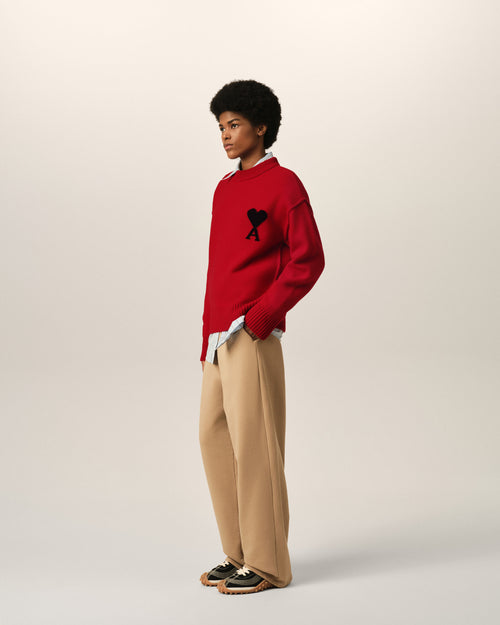 Red crewneck wool sweater with Ami de Coeur - Woman - 12 - AMI Paris - Ami Paris