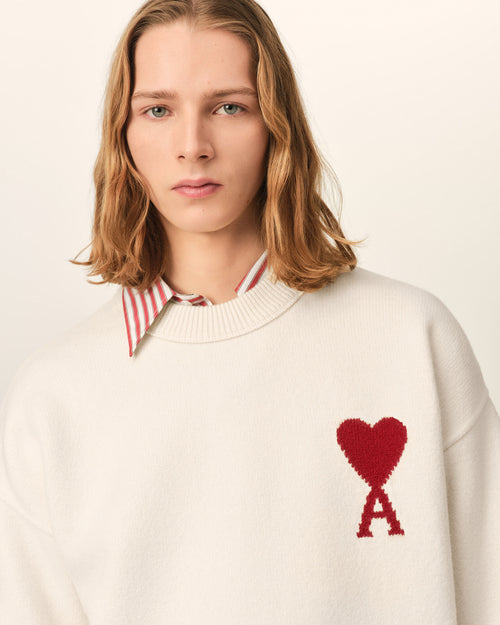 Natural crewneck wool sweater with Ami de Coeur - Man - 4 - AMI Paris - Ami Paris
